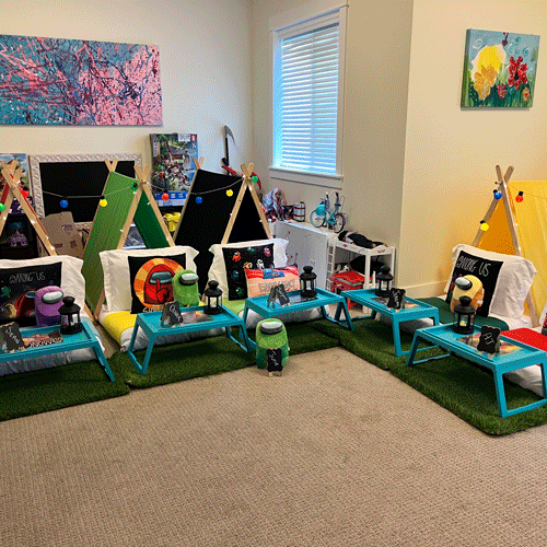 Among Us themed sleepover fort party setup
