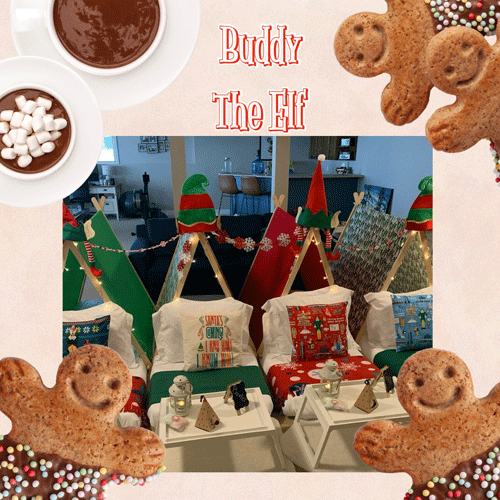 Christmas themed sleepover fort party setup