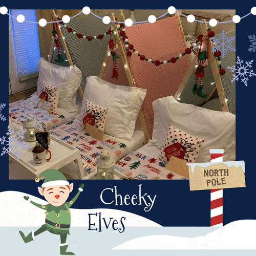 Christmas themed sleepover fort party setup