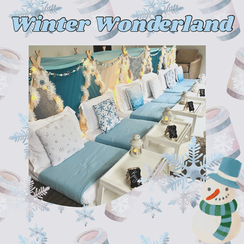 Christmas themed sleepover fort party setup