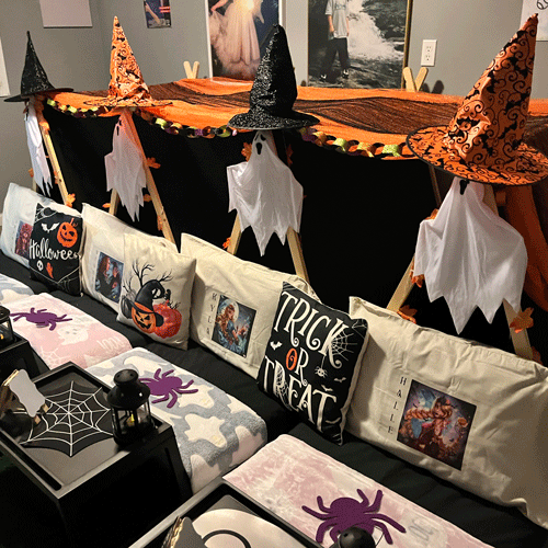 Halloween themed sleepover fort party setup