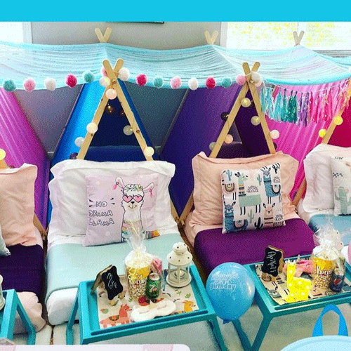 Llama Drama themed sleepover fort party setup