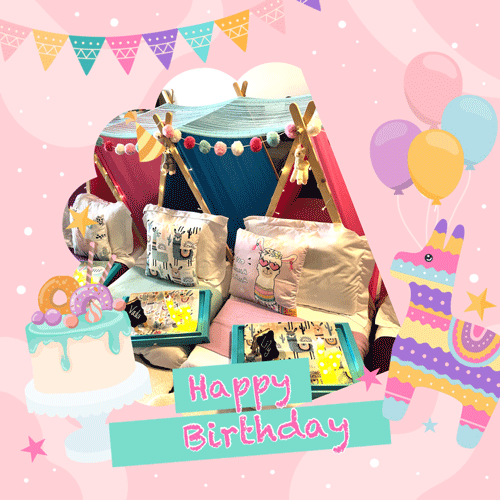 Llama Drama themed sleepover fort party setup