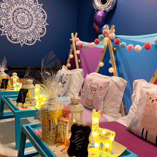 Llama Drama themed sleepover fort party setup