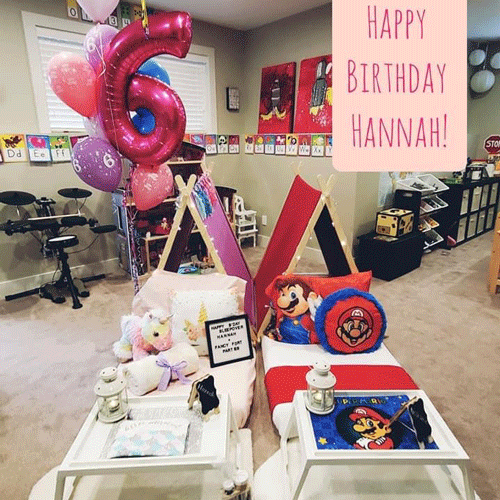 Mario Brothers themed sleepover fort party setup