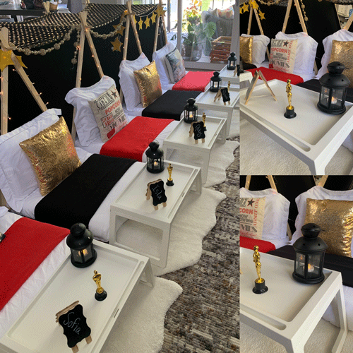 Movie Night themed sleepover fort party setup