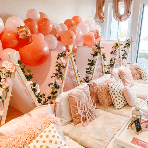 Pamper themed sleepover fort party setup