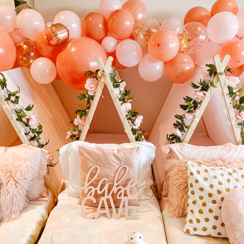 Pamper themed sleepover fort party setup