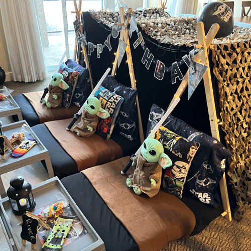 Star Wars themed sleepover fort party setup