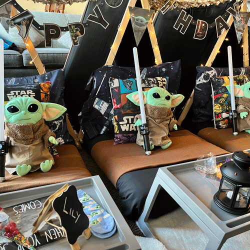Star Wars themed sleepover fort party setup