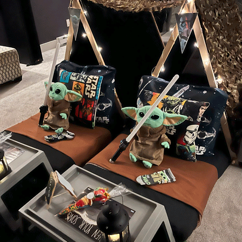 Star Wars themed sleepover fort party setup