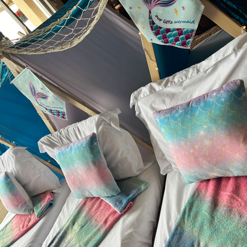 Under The Sea themed sleepover fort party setup