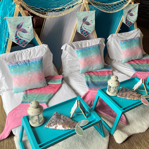Under The Sea themed sleepover fort party setup