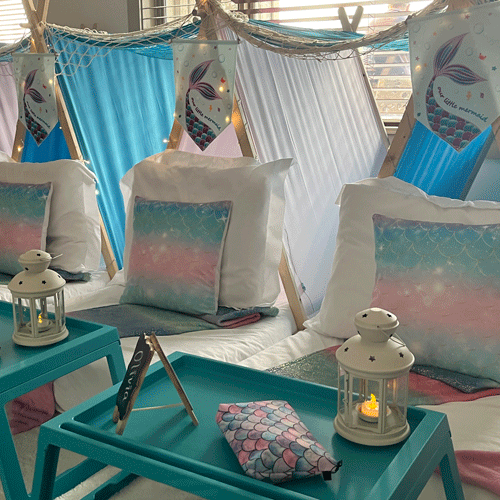 Under The Sea themed sleepover fort party setup