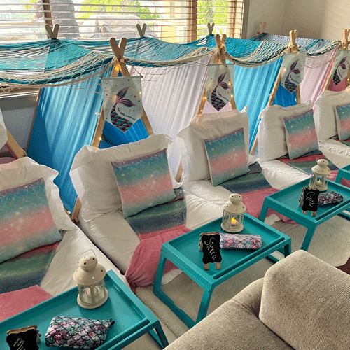 Under The Sea themed sleepover fort party setup
